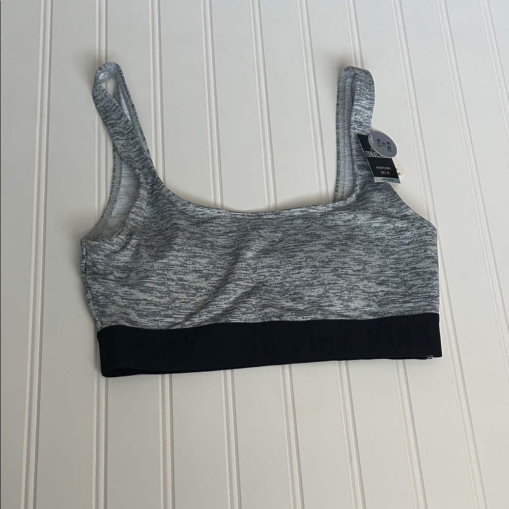PINK Victoria's Secret Grey Marled Sports Bralette with Black Band